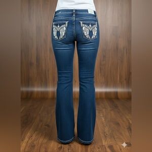 Miss Me Dark Blue Bootcut Jeans with Embellished Pockets